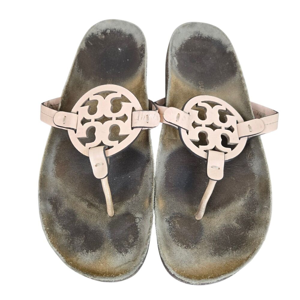 Tory Burch Miller Cloud Thong Sandals Sz 11 Peach Logo Resortwear Coastal